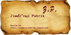 Zimányi Patrik névjegykártya